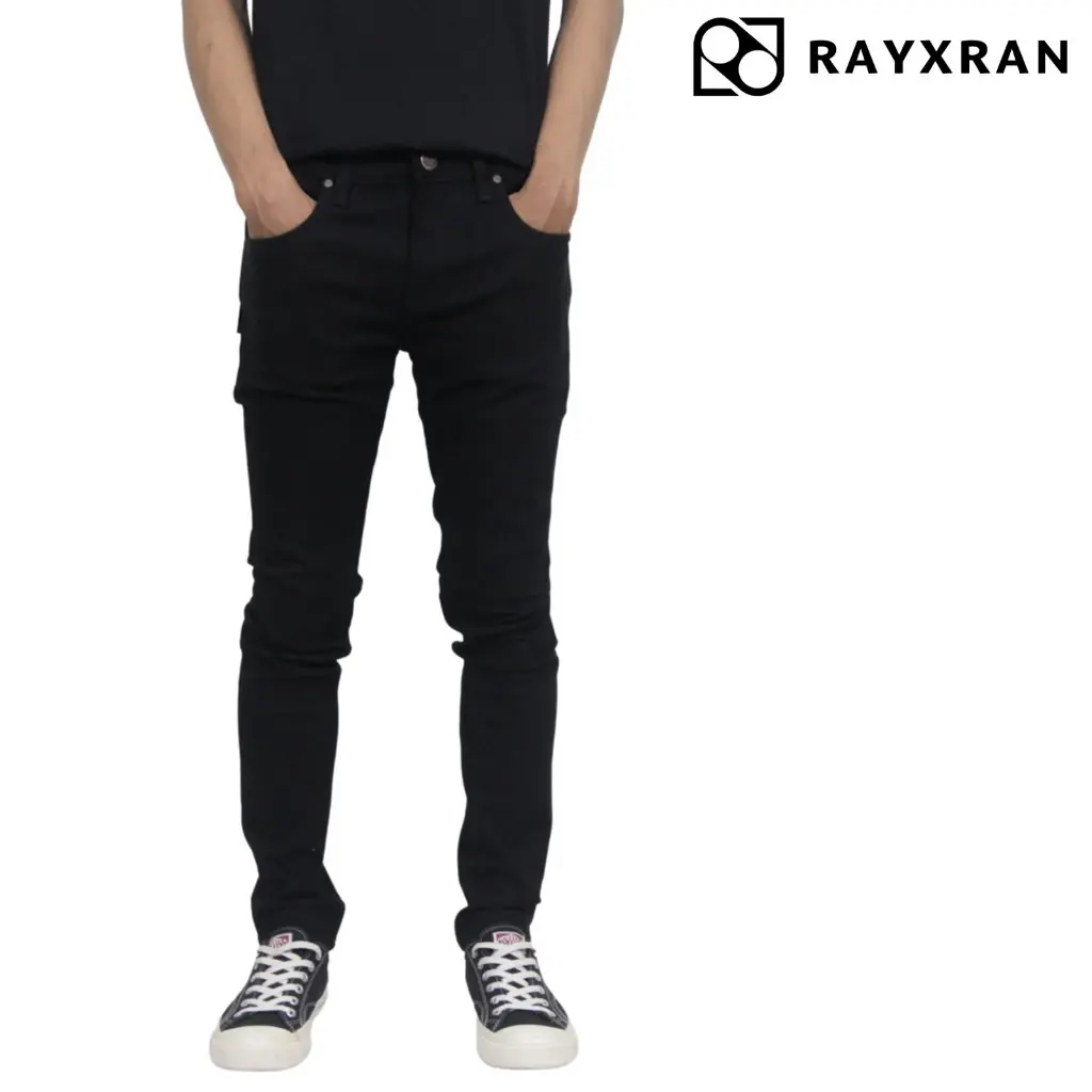 RAYXRAN Celana Jeans Panjang Pria Basic Full Black Slimfit Stretch