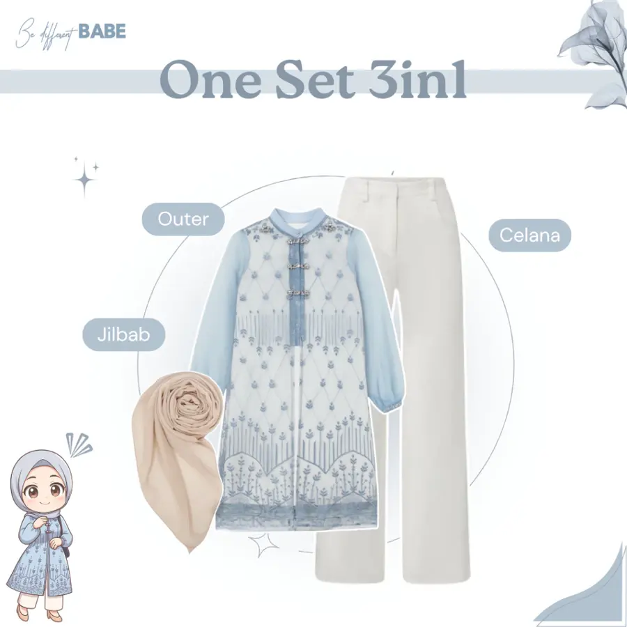 One Set 3in1 Outfit Kondangan | Outer Brukat + Celana + Hijab Bella