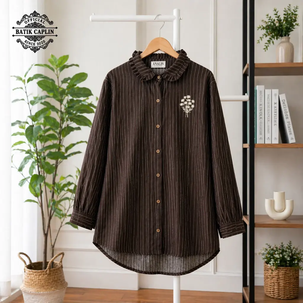 BATIK CAPLIN - Fanya Kemeja Wanita Stripe Bordir Rayon Twill Premium